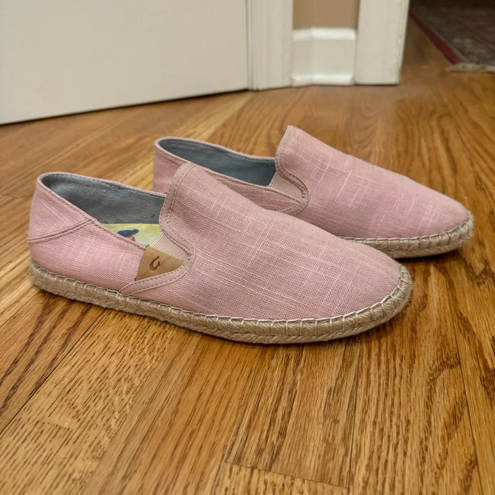 Olukai Kaula Pa’a Kapa Pink Linen Espadrille Shoe 9